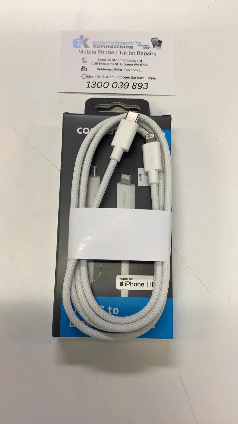 Comsol 1.2m USB-C to Apple Lightning Cable Braided Weave - White by PHONE CABLES