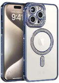Apple iPhone 14 Pro Max MagSafe Diamond Rhinestone Glitter Bling (Blue) by BUMPER PHONE CASE