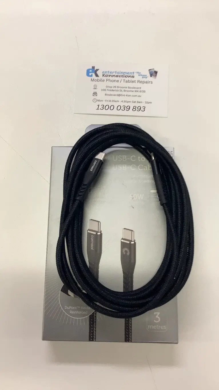 Comsol 3m USB-C to USB-C Cable Reinforced with Aramid Fibre - Black by PHONE CABLES