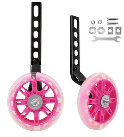 Bike Training Wheels Mute Flash Wheels with Adjustable Bicycle Stabilizer Mounted Compatible for 12-20 inch Kids Boy Girls Bike - Pink by BIKE ACCESSORIES
