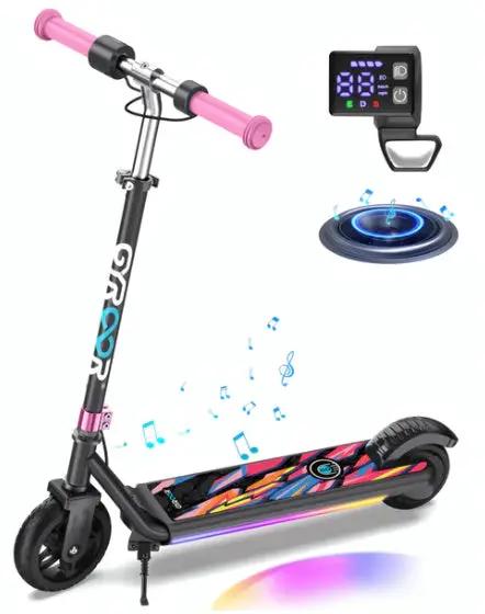 GYROOR H30 Max Kids Electric Scooter With Bluetooth Music Speaker - Pink by KIDS E-SCOOTERS