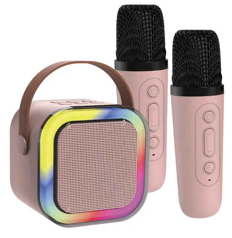 Laser Mini Karaoke 5W Speaker with 2 Wireless Mics - Pink by BLUETOOTH SPEAKERS