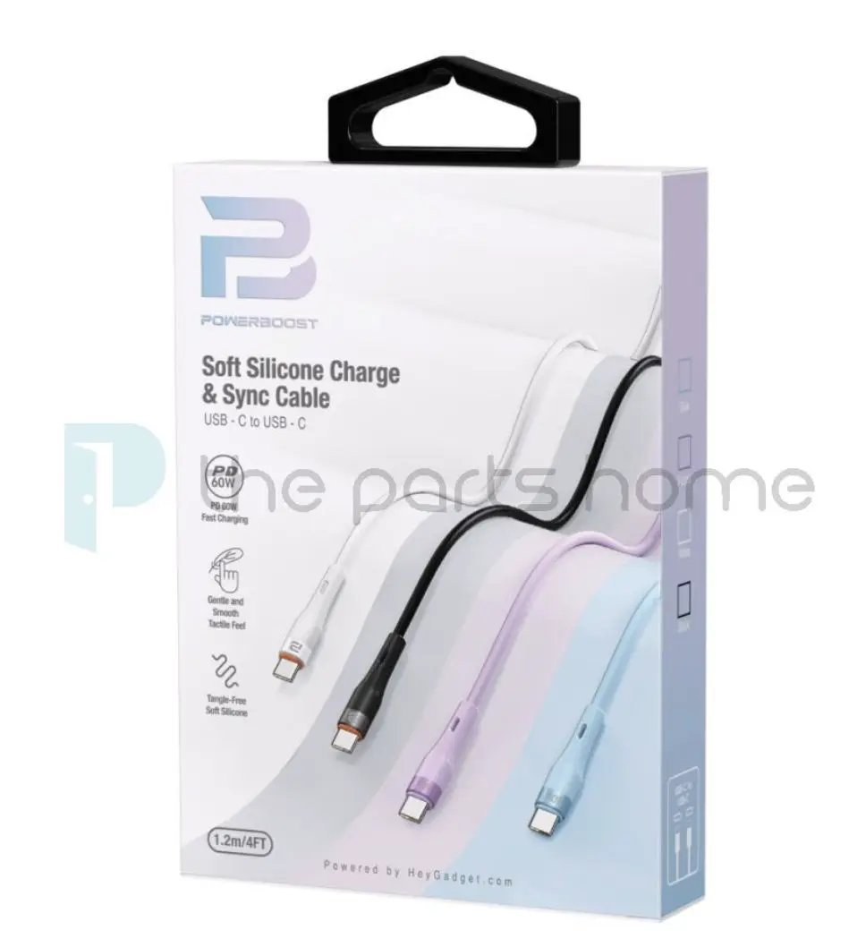PowerBoost USB-C to USB-C Soft Silicone Charge & Sync Cable 1.2m Black by PHONE CABLES