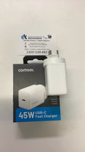 Comsol USB-C GaN Fast Wall Charger 45W - White by PHONE CHARGERS