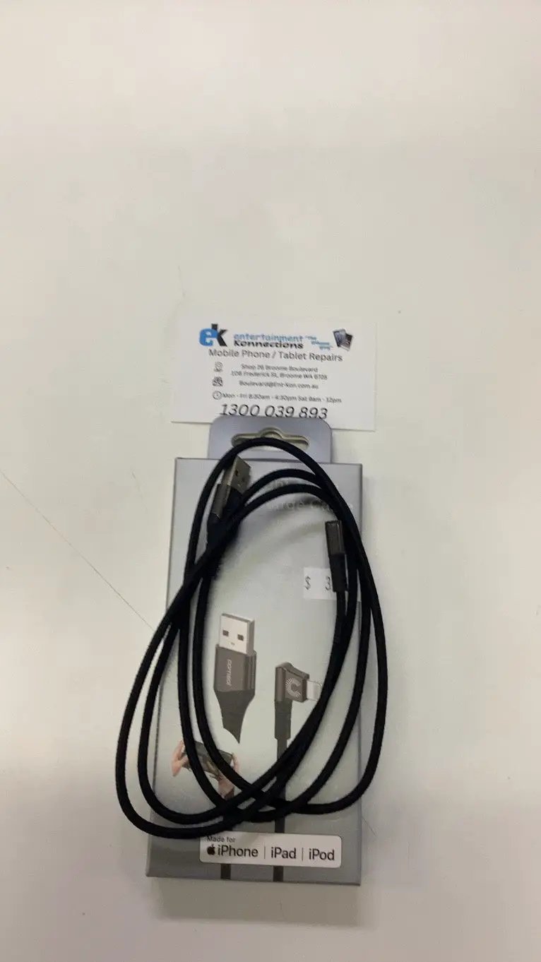 Comsol 1.2m USB-A to Right Angle Lightning Cable - Black by PHONE CABLES