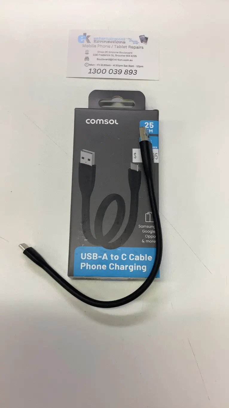 Comsol USB-A to USB-C Cable Silicone 25cm - Black by PHONE CABLES
