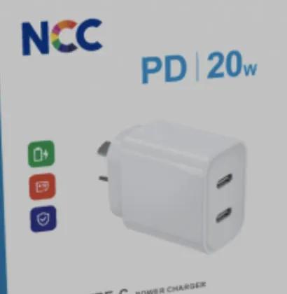NCC-W1-20W Dual Type-C Charger AU Certified Charger – White by WIRELESS CHARGING