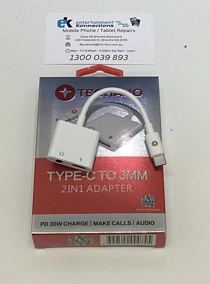 (EOL) Techano USB-C to 3MM 2-in-1 Adapter Charge & Audio PD 30W by AUDIO ADAPTERS