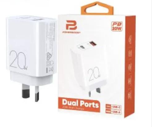 PowerBoost Dual Ports 20w Wall Charger White by PHONE CHARGERS
