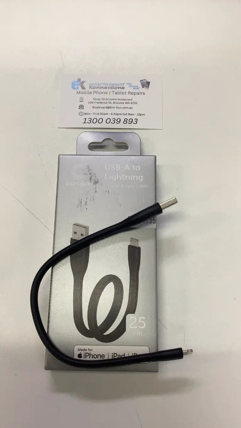 Comsol 25cm Silicone USB-A to Lightning Cable - Black by PHONE CABLES