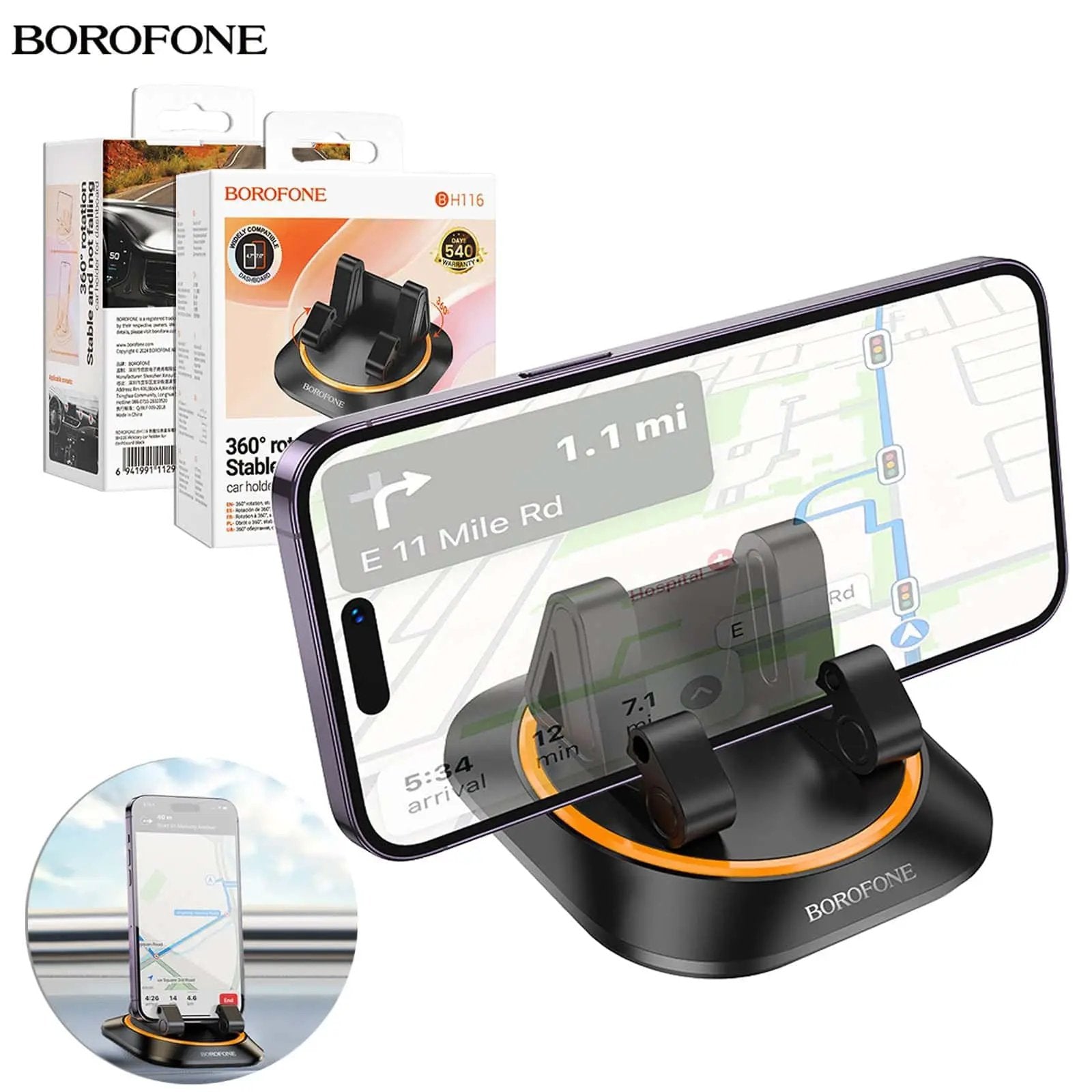 BOROFONE BH116 360 Degree Rotating Car Mobile Phone /Tablet / iPad Holder For Dashboard by PHONE HOLDERS