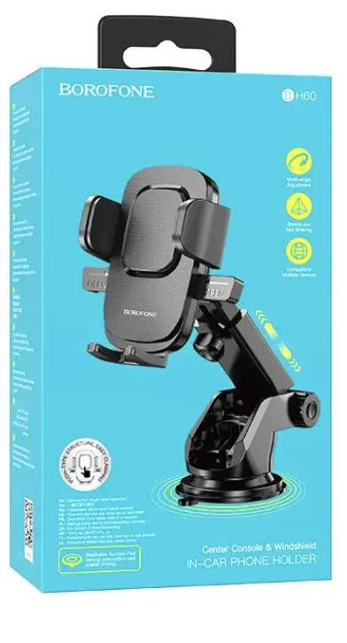 Borofone BH60 Dashboard & Windshield Universal Car Mount Phone Holder with Suction Cup and Telescopic Arm by WIRELESS CHARGING