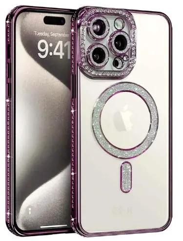 Apple iPhone 14 Plus MagSafe Magnetic Diamond Rhinestone Glitter Crystal Bling Camera Lens Protector Cover (Purple) by BUMPER PHONE CASE