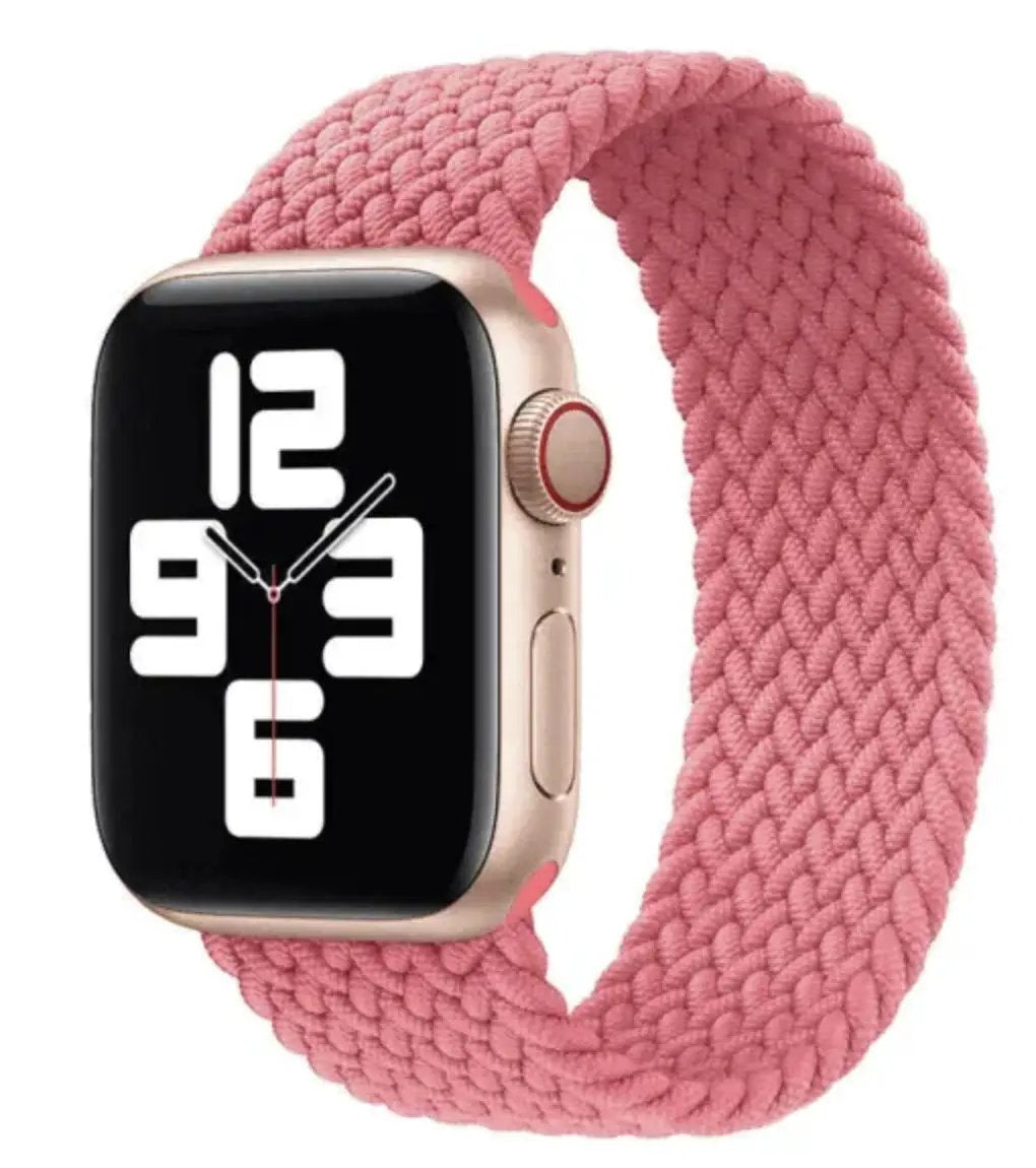 Apple Watch Stretchy Braided Nylon Fabric Loop Watch Band 38mm/40mm/41mm (Series 1 - 10) - Pink (L) by WATCH ACCESSORIES
