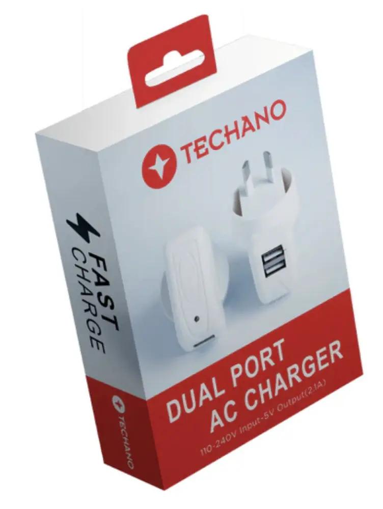 Techano Dual USB-A Port AC Wall Charger 2.4A by PHONE CHARGERS