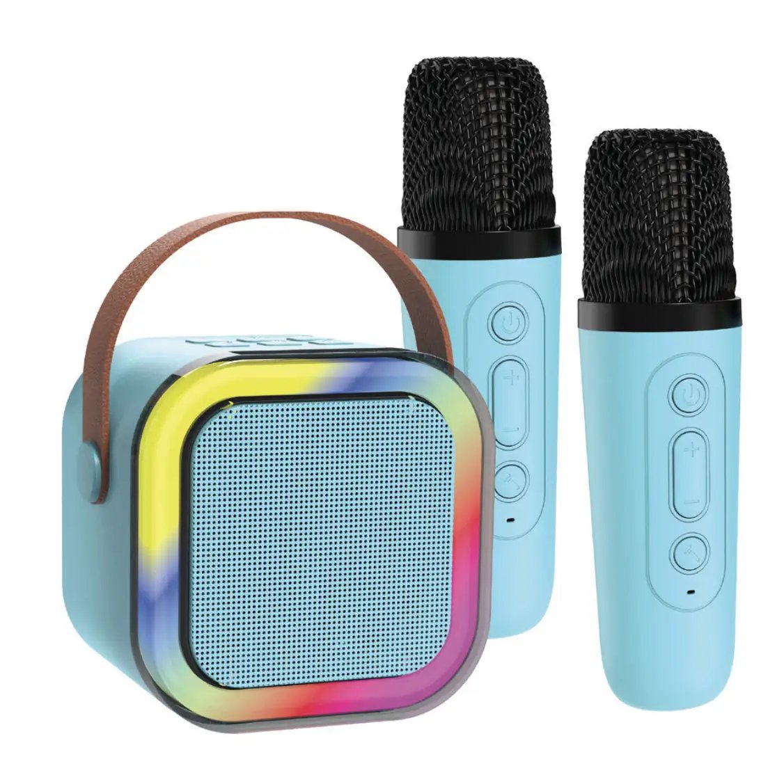 Laser Mini Karaoke 5W Speaker with 2 Wireless Mics - Blue by BLUETOOTH SPEAKERS
