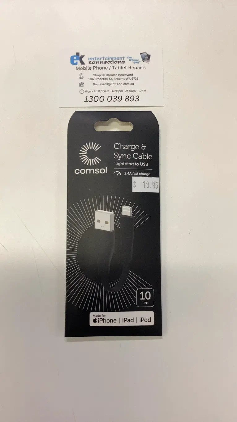 Comsol 10cm USB-A to Lightning Cable Black by PHONE CABLES