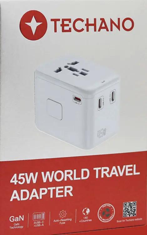 Techano World Travel Adapter 45W GaN by TRAVEL CHARGERS