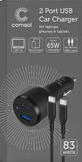 Comsol 83W Dual Port Laptop Car Charger + 1m USB-C Cable by COMPUTER ACCESSORIES