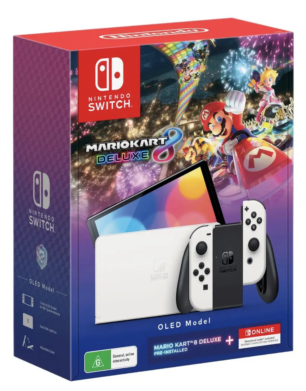 Nintendo Switch Console OLED Mariokart 8 Deluxe Pre-Installed - White by Console
