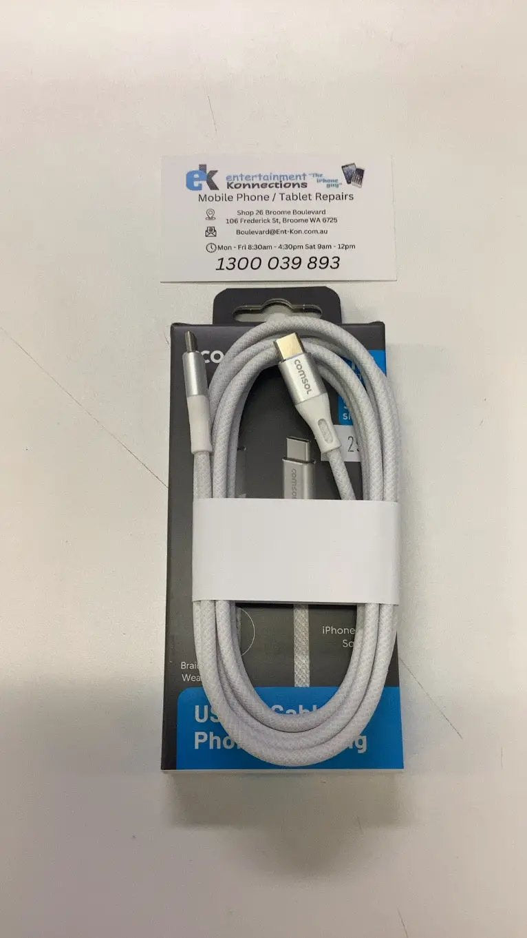 Comsol 1.2m USB-C to USB-C Charge and Sync Cable Braided Weave - White by PHONE CABLES