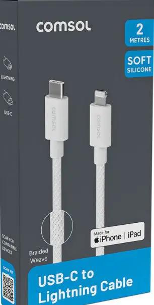 Comsol 2m USB-C to Apple Lightning Cable White by PHONE CABLES