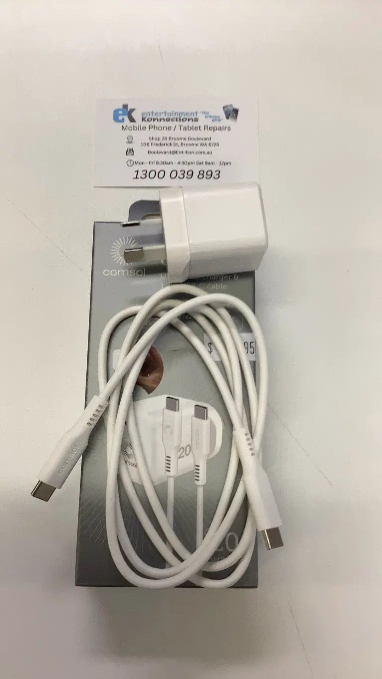 Comsol Android USB-C Wall Fast Charger & 1.2m USB-C to USB-C Cable Combo Pack 20W - White by PHONE CHARGERS
