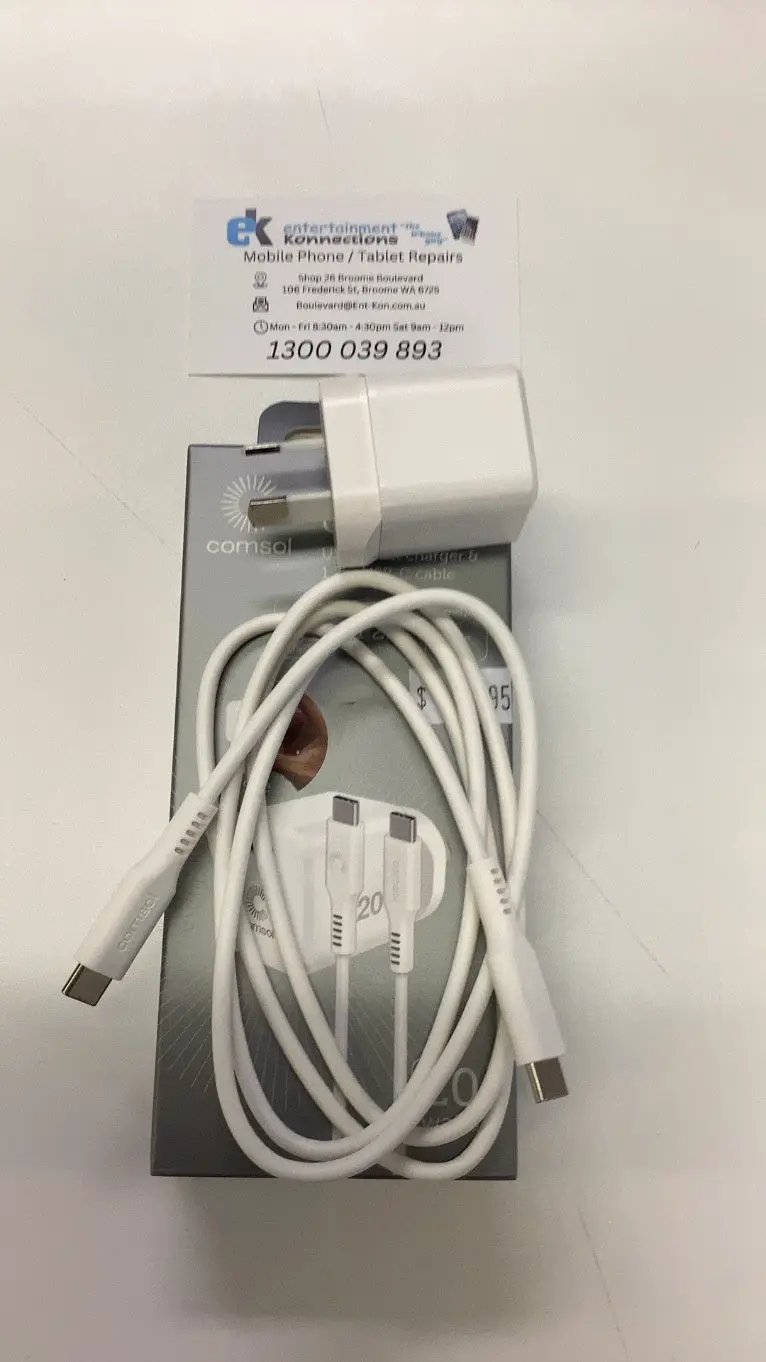 Comsol Android USB-C Wall Fast Charger & 1.2m USB-C to USB-C Cable Combo Pack 20W - White by PHONE CHARGERS