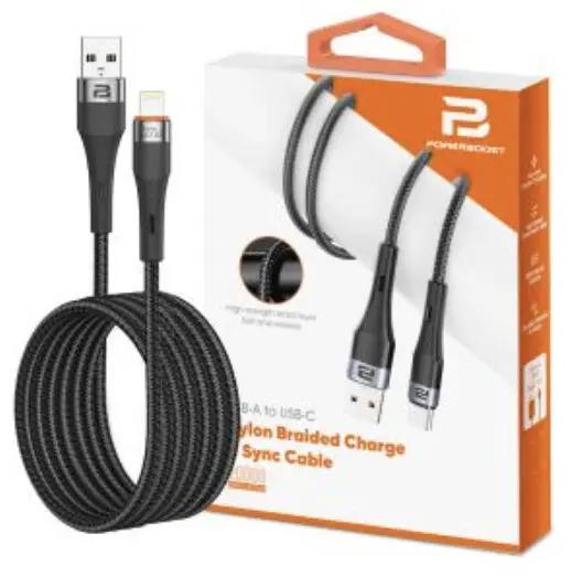 PowerBoost USB-A to Lightning Nylon Braided Charge & Sync Cable 1.2m Black by PHONE CABLES