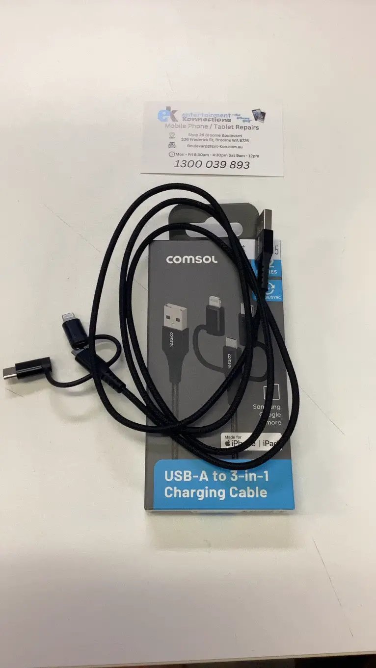 Comsol 1.2m 3-in-1 USB-A Cable to Lightning/USB-C/Micro USB by PHONE CABLES