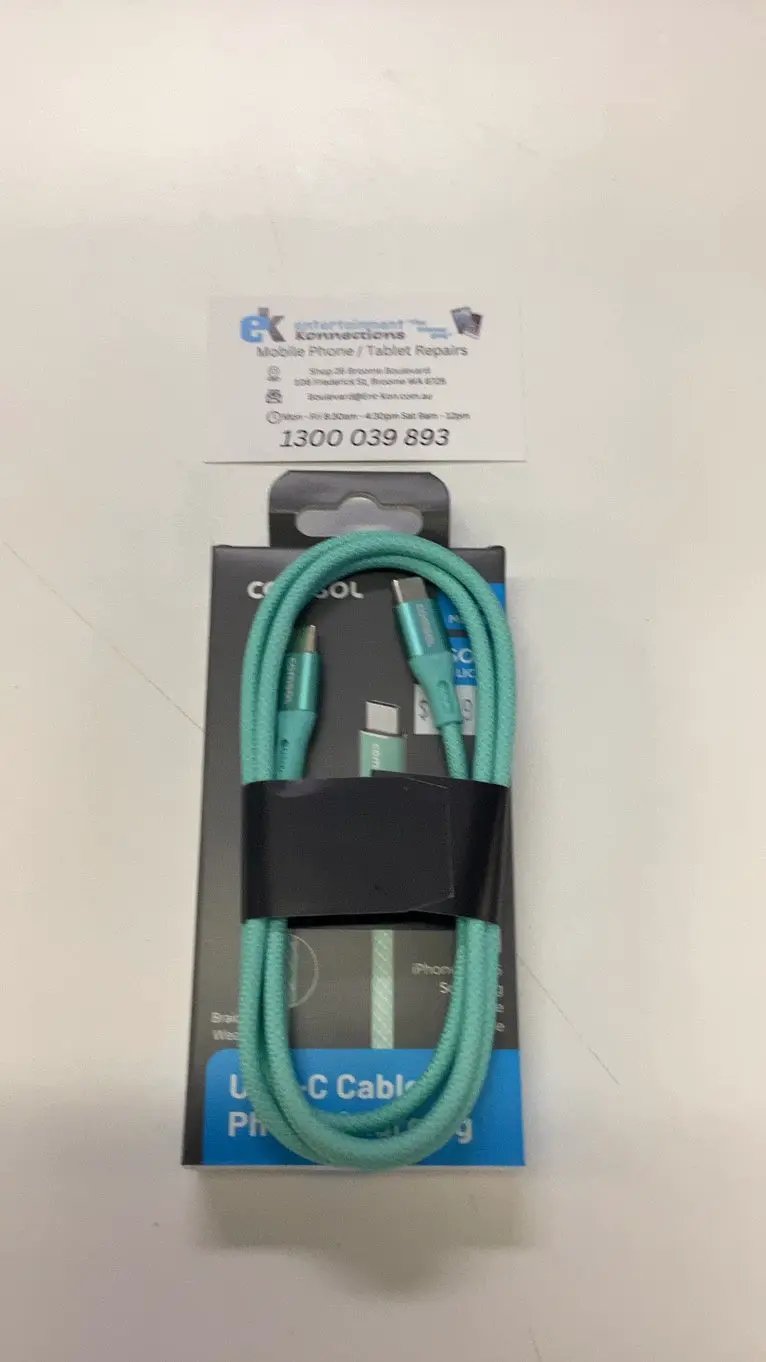Comsol 1.2m USB-C to USB-C Soft Silicone & Fabric Charge & Sync Cable Green by PHONE CABLES