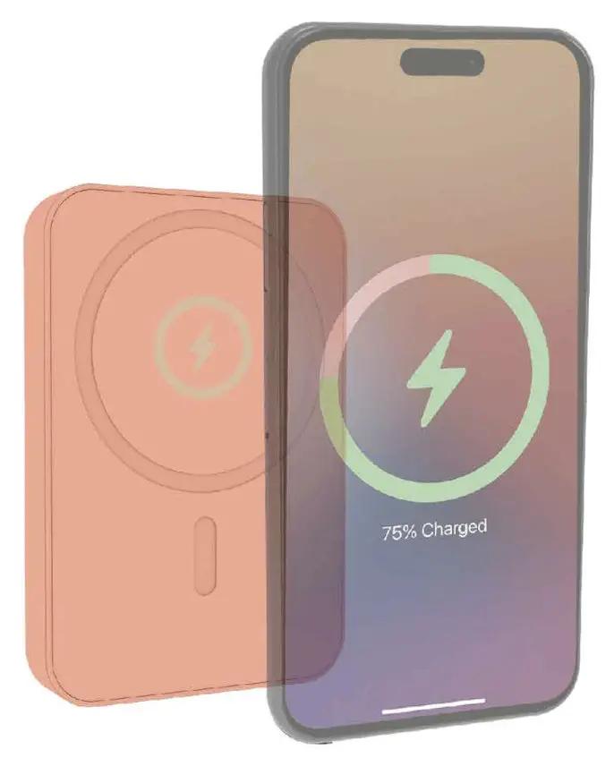 Laser 5,000mAh Magnetic Wireless PowerBank - Peach by POWER BANKS