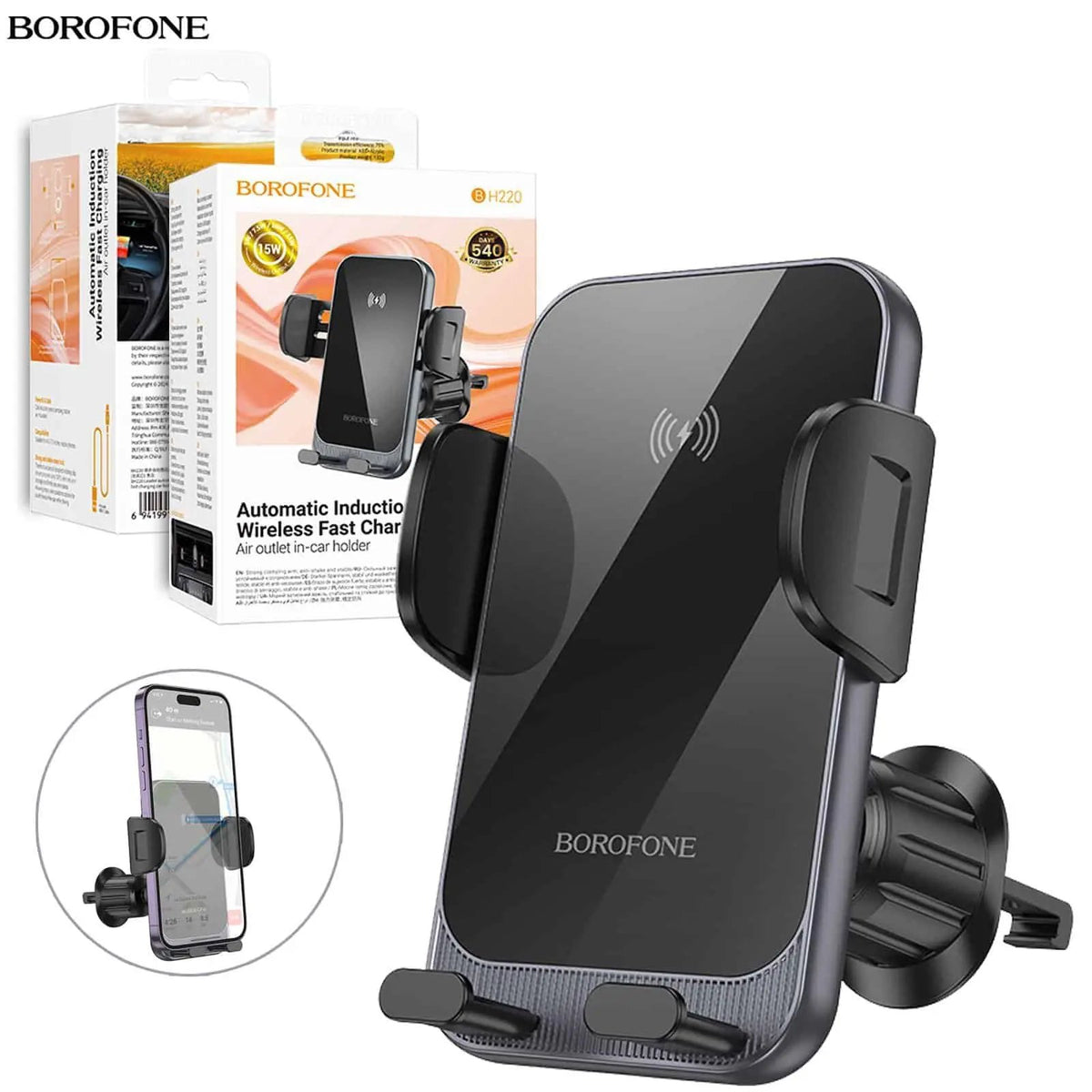 Borofone BH220 15W Automatic Induction Wireless Fast Charging Air Vent Car Mount Phone Holder by PHONE HOLDERS