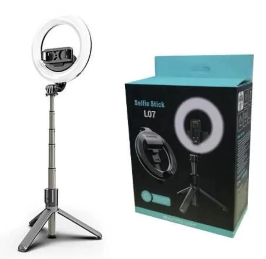 L07 Selfie Stick 5″ 4-in-1 Ring Light 360 Degree Rotating Built-In Battery Remote Phone Selfie Live Camera Foldable Tripod Selfie Stick Handheld Extendable - Black by PHONE HOLDERS
