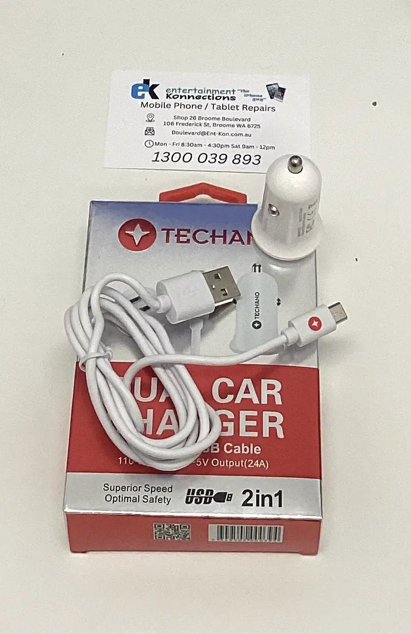 (EOL) Techano Car Charger Dual USB-A Port with Micro USB Charge/Sync Cable 2.4A 1M by TRAVEL CHARGERS