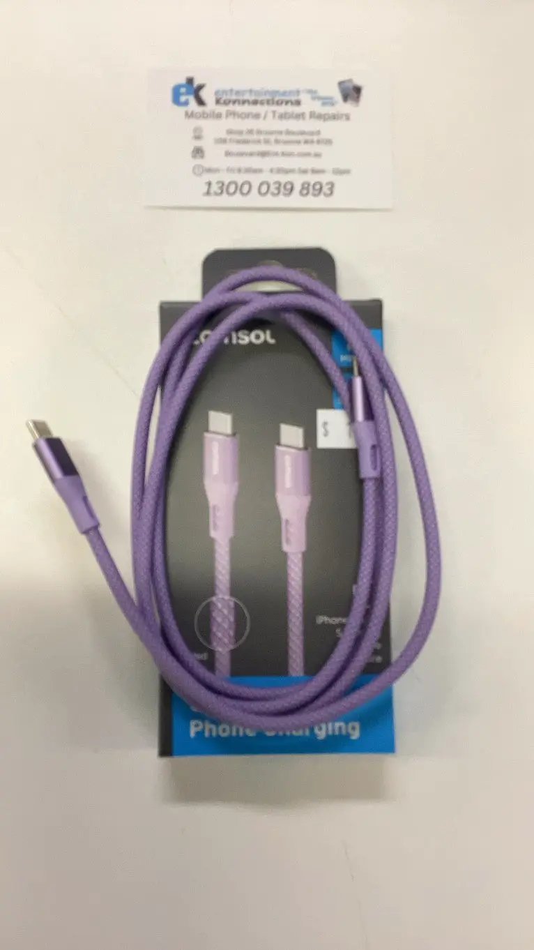 Comsol 1.2m USB-C to USB-C Soft Silicone & Fabric Charge & Sync Cable Purple by PHONE CABLES