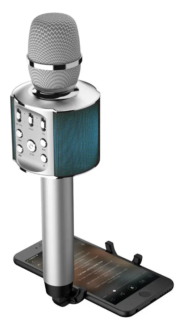 Laser Wireless Karaoke Microphone with 5w Built-In Speaker & LED Lights - Silver by BLUETOOTH SPEAKERS