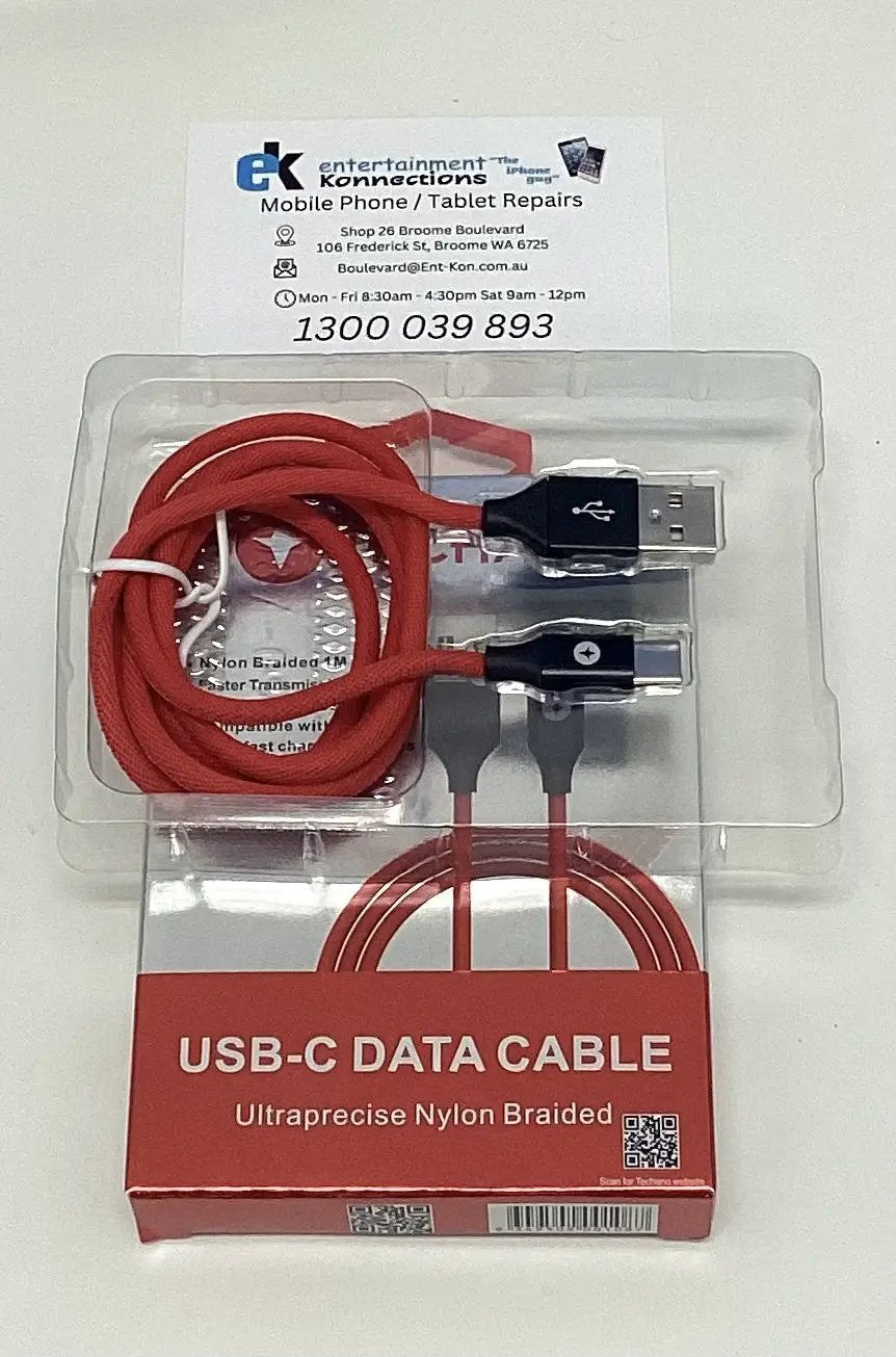 (EOL) Techano USB-A to USB-C Ultraprecise Nylon Braided Cable 1M - Hot Red by PHONE CABLES