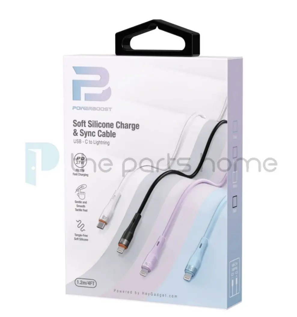 PowerBoost USB-C to Lightning Soft Silicone Charge & Sync Cable 1.2m Black by PHONE CABLES