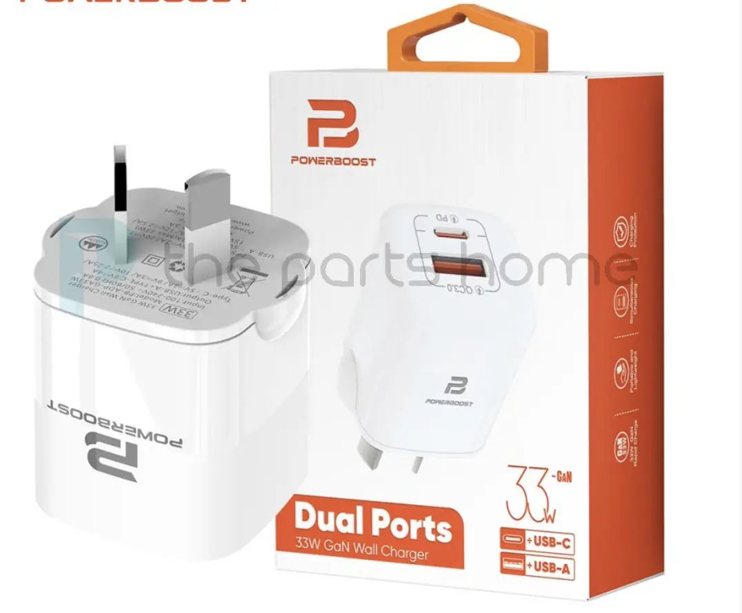 PowerBoost 33w Dual Port USB-A to USB-C White by PHONE CHARGERS