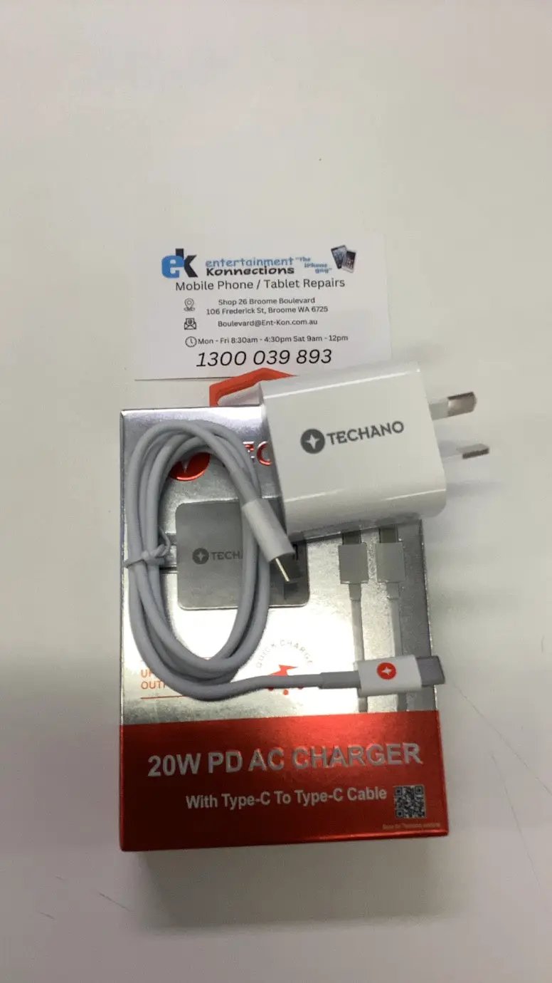 Techano 20W PD AC Charger with USB-C to USB-C Cable 1M by PHONE CHARGERS