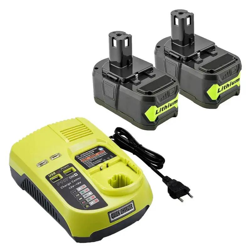 ２ Pack For Ryobi 18V 5.0Ah Battery with charger | P108 5.0Ah Li-ion One Plus Replacement (97726701329)