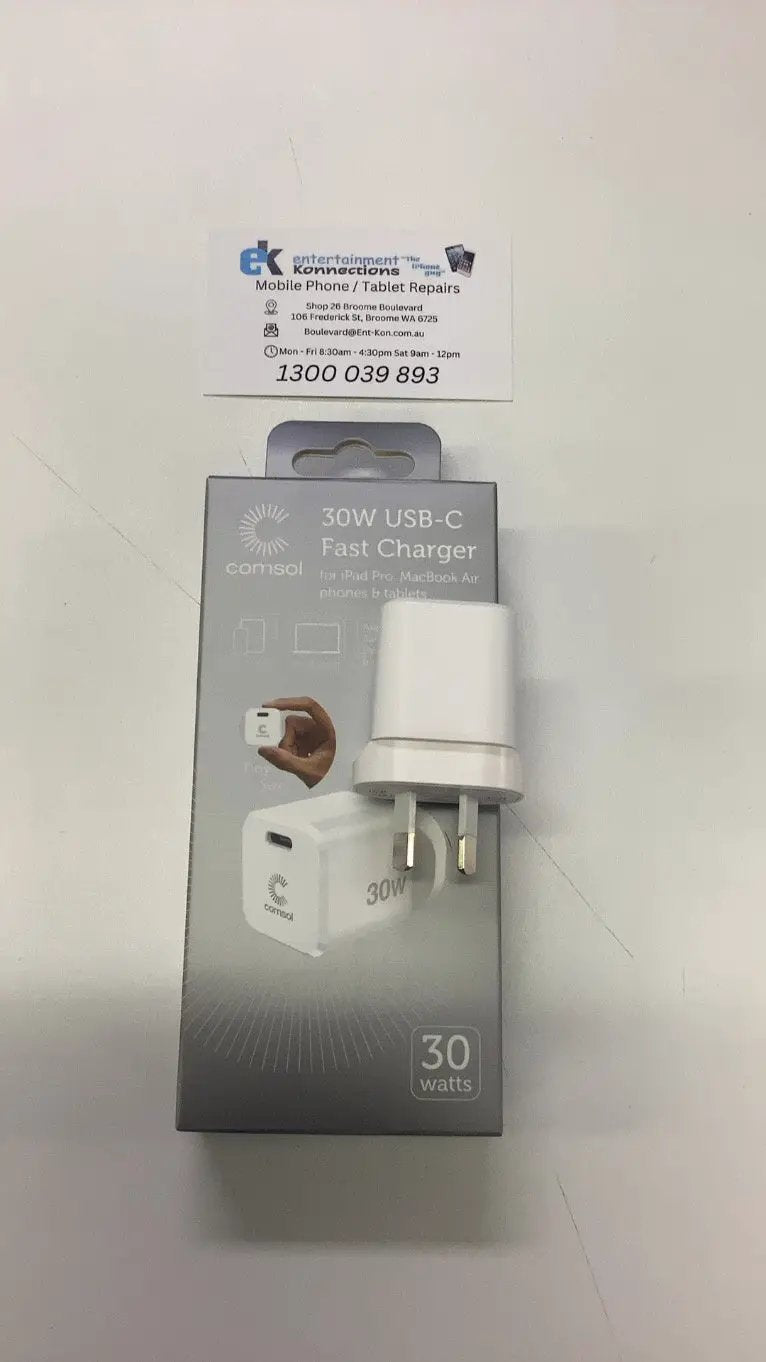 Comsol 30W USB-C Fast GaN Wall Charger - White by PHONE CHARGERS