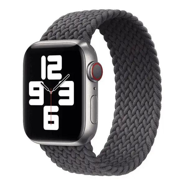 Apple Watch Stretchy Braided Nylon Fabric Loop Watch Band 42mm/44mm/45mm/49mm (Series 1 - 10) - Black (M) by WATCH ACCESSORIES