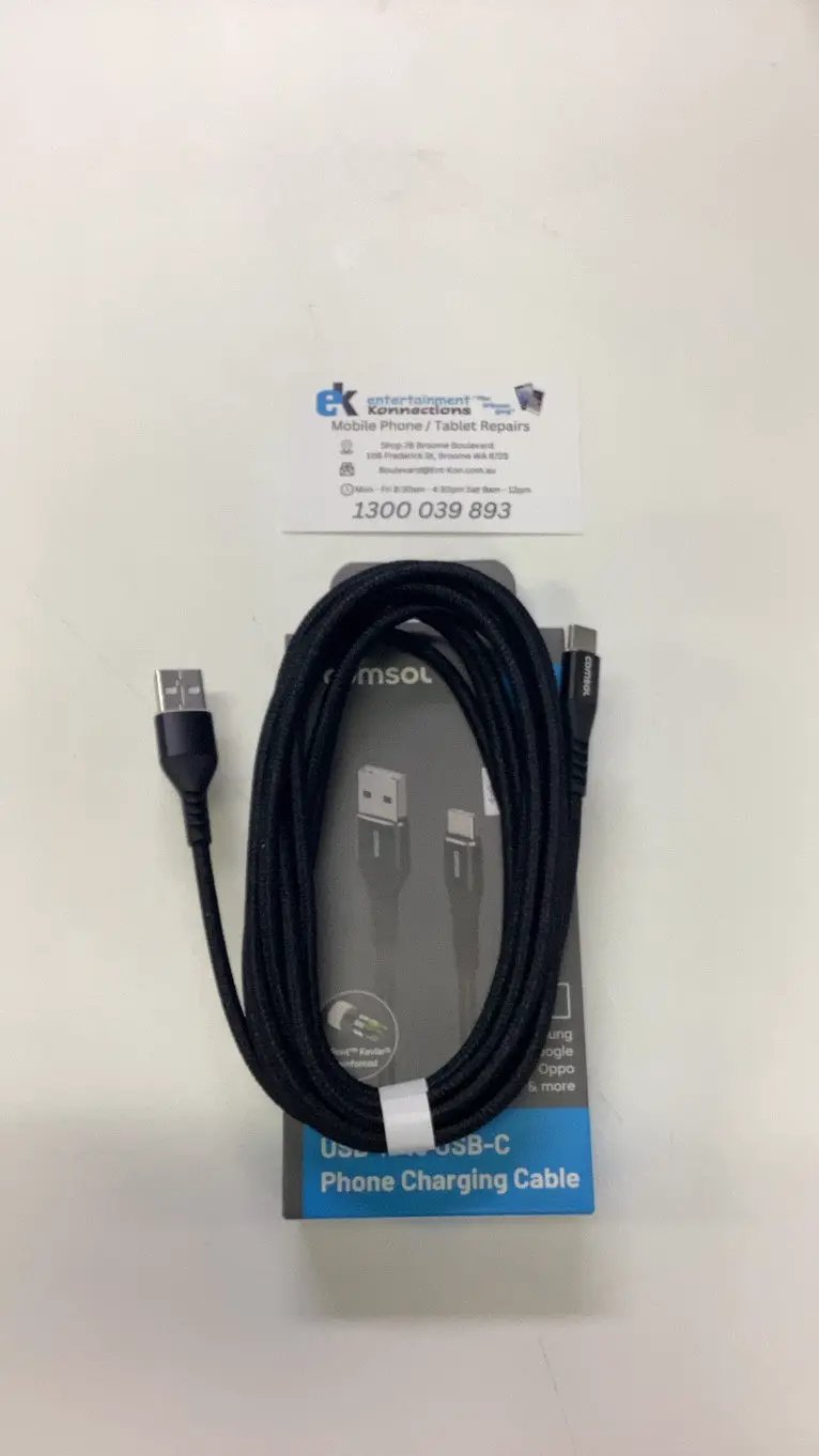 Comsol USB-A to USB-C Cable Reinforced with Aramid Fibre 3m - Black by PHONE CABLES