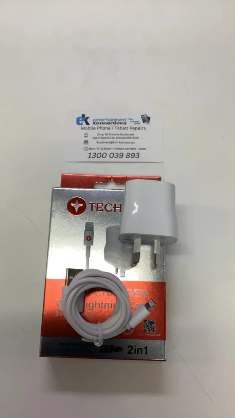 Techano AC Charger with Lightning to USB-A Charge/Sync Cable 1M by PHONE CHARGERS