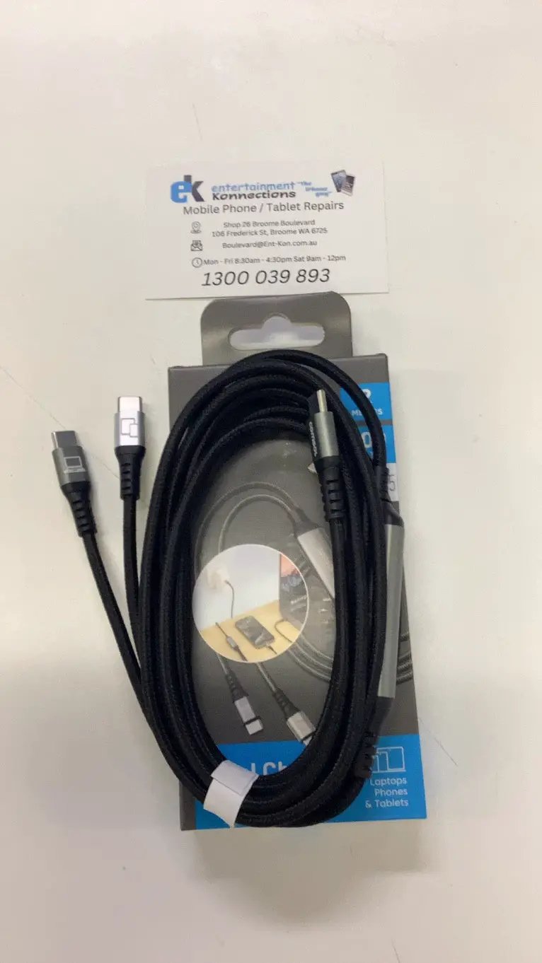 Comsol 100W USB-C to Dual USB-C Charge Cables 2m - Black by PHONE CABLES