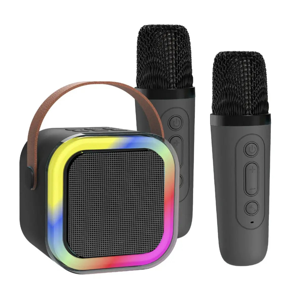 Laser Mini Karaoke 5W Speaker with 2 Wireless Mics - Black by BLUETOOTH SPEAKERS