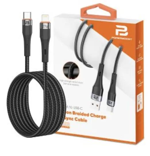 PowerBoost USB-C to Lightning Nylon Braided Charge & Sync Cable 2m Black by PHONE CABLES