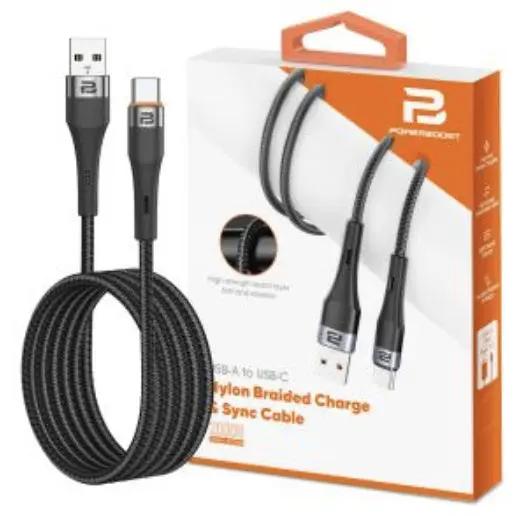 PowerBoost USB-A to USB-C Nylon Braided Charge & Sync Cable 1.2m Black by PHONE CABLES